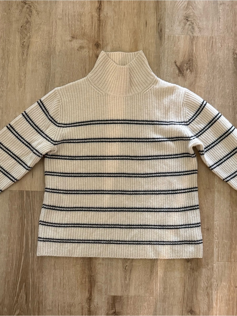 Vince Cream Turtleneck Sweater with Black Stripes